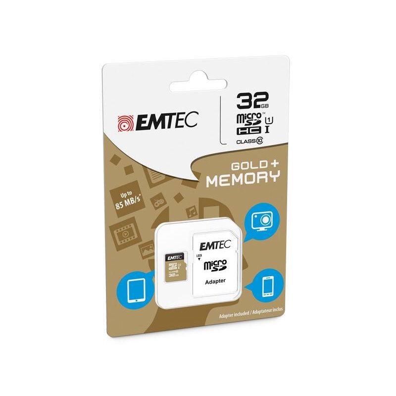 MicroSDHC 32GB EMTEC +Adapter CL10 EliteGold UHS-I 85MB/s Blister von buy2say.com! Empfohlene Produkte | Elektronik-Online-Shop