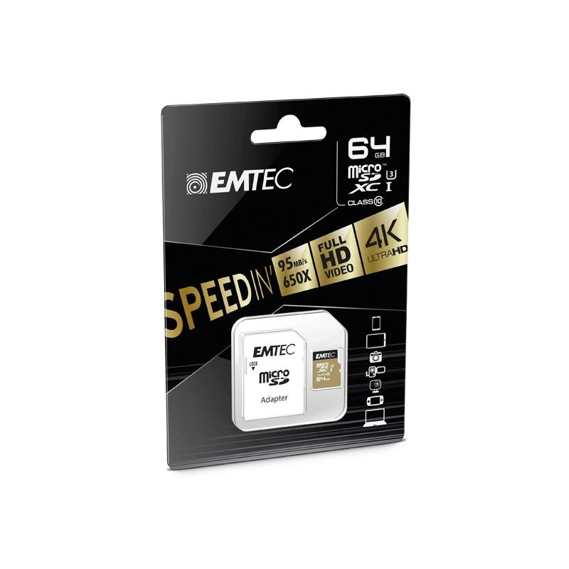 MicroSDXC 64GB EMTEC SpeedIn CL10 95MB/s FullHD 4K UltraHD Blister von buy2say.com! Empfohlene Produkte | Elektronik-Online-Shop
