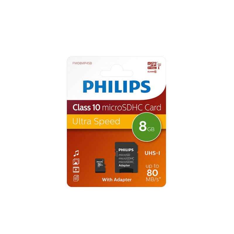 Philips MicroSDHC 8GB CL10 80mb/s UHS-I +Adapter Retail från buy2say.com! Anbefalede produkter | Elektronik online butik