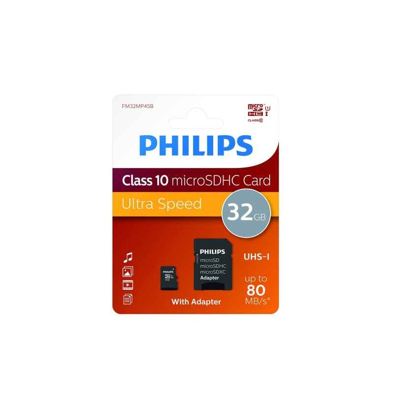 Philips MicroSDHC 32GB CL10 80mb/s UHS-I +Adapter Retail från buy2say.com! Anbefalede produkter | Elektronik online butik