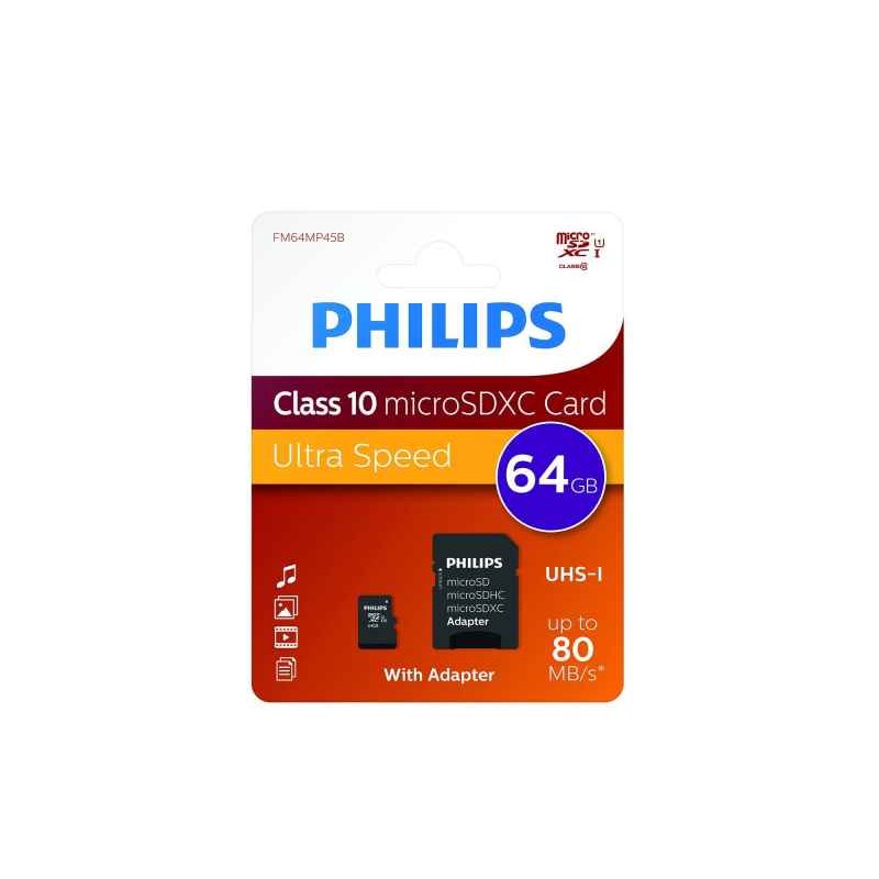 Philips MicroSDXC 64GB CL10 80mb/s UHS-I +Adapter Retail från buy2say.com! Anbefalede produkter | Elektronik online butik