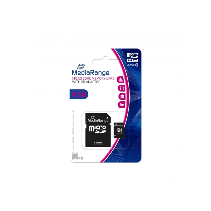 MediaRange MicroSD Card 8GB CL.10 inkl. Adapter MR957 från buy2say.com! Anbefalede produkter | Elektronik online butik