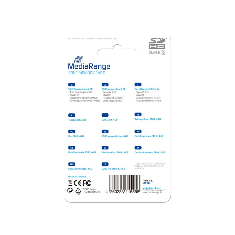 MediaRange SD Card 4GB SDHC CL.10 MR961 alkaen buy2say.com! Suositeltavat tuotteet | Elektroniikan verkkokauppa