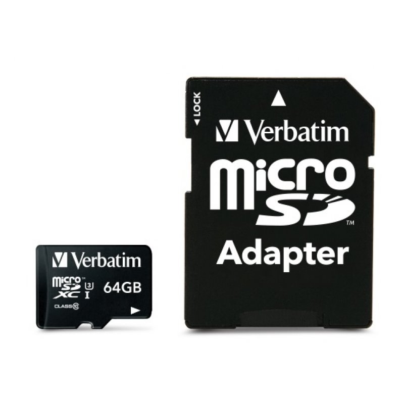 Verbatim PRO MicroSDXC 64GB Cl.10 U3 UHS-I W/Adapter 47042 от buy2say.com!  Препоръчани продукти | Онлайн магазин за електроника