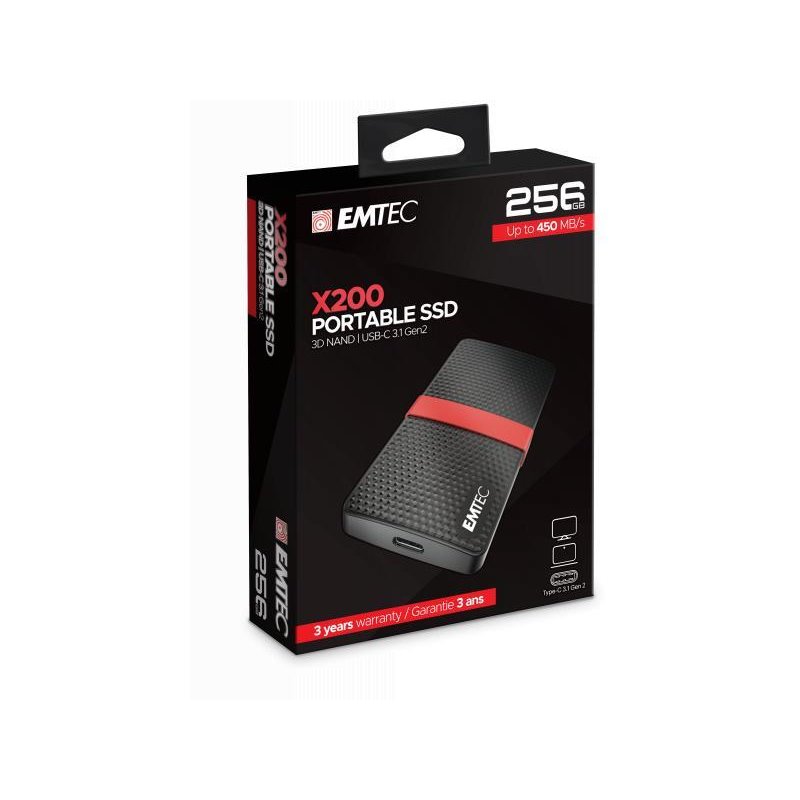 EMTEC SSD 256GB 3.1 Gen2 X200 SSD Portable Retail ECSSD256GX200 från buy2say.com! Anbefalede produkter | Elektronik online butik