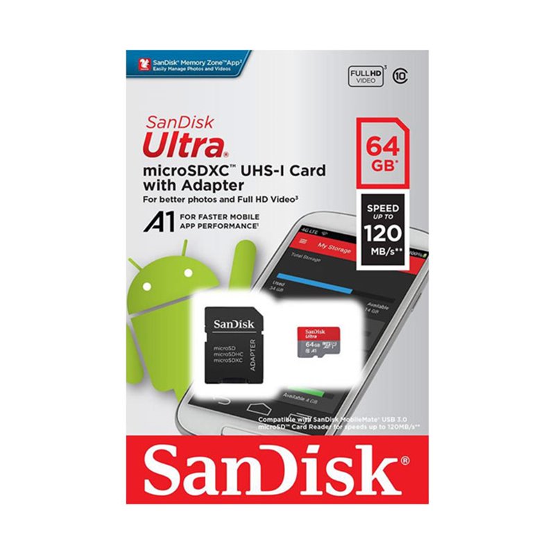 SanDisk MicroSDXC Ultra 64GB SDSQUA4-064G-GN6MA fra buy2say.com! Anbefalede produkter | Elektronik online butik