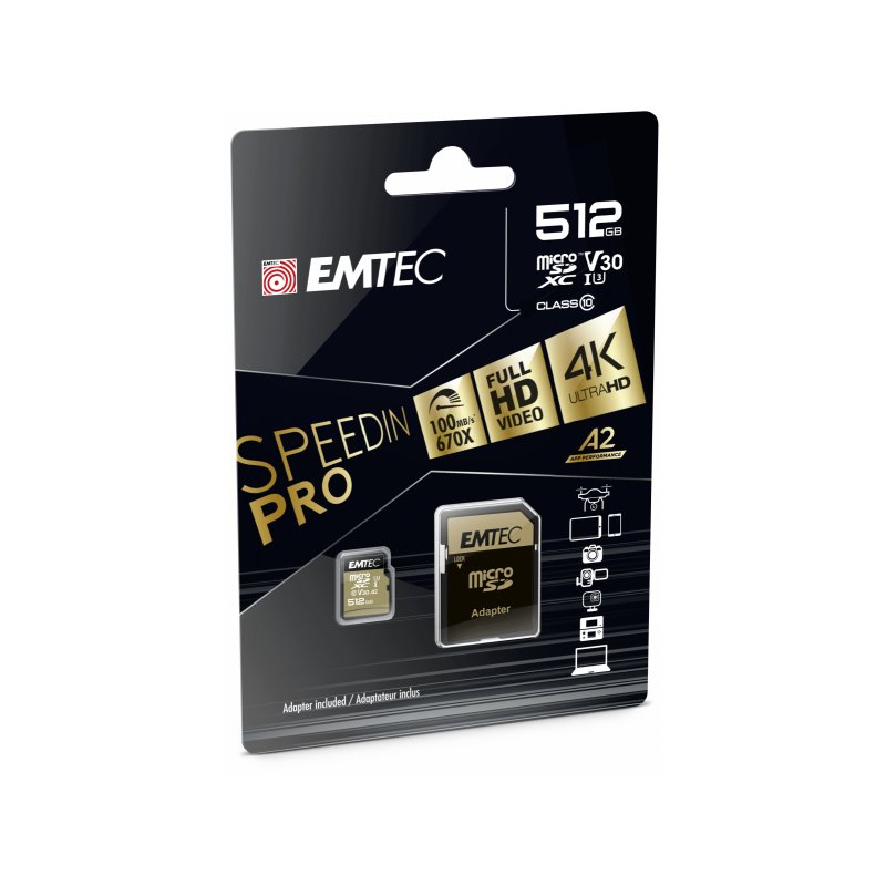Emtec MicroSDXC 512GB SpeedIN PRO CL10 100MB/s FullHD 4K UltraHD från buy2say.com! Anbefalede produkter | Elektronik online buti