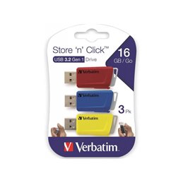 Verbatim Store \'n\' Click - USB 2.0 - 3x16 GB - Red/Blue/Yellow - 16 GB от buy2say.com!  Препоръчани продукти | Онлайн магазин 