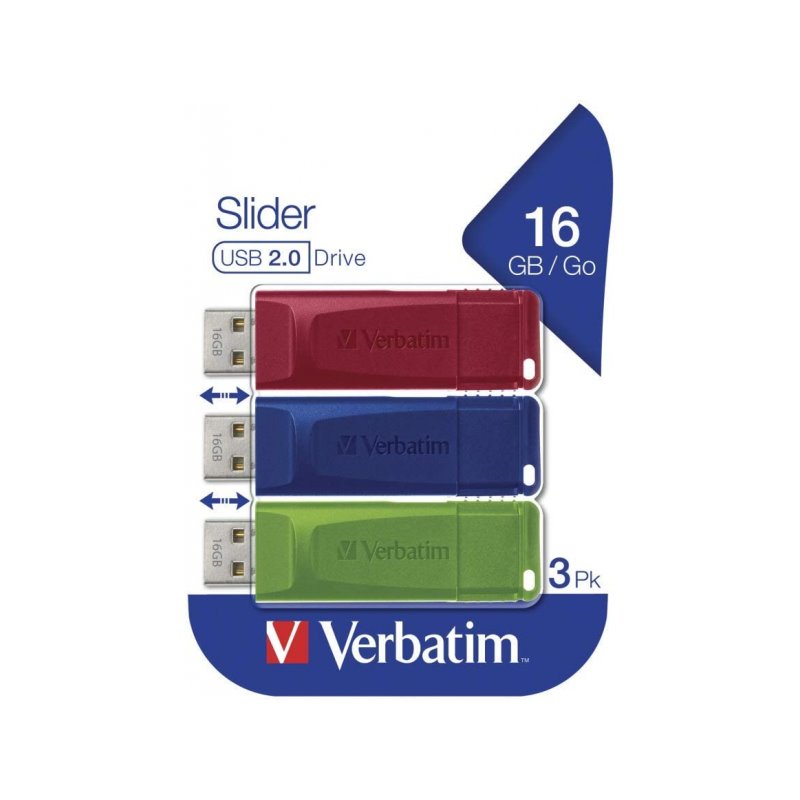 Verbatim Slider - USB Drive - 3x16 GB -16 GB Blue - Green - Red 49326 alkaen buy2say.com! Suositeltavat tuotteet | Elektroniikan