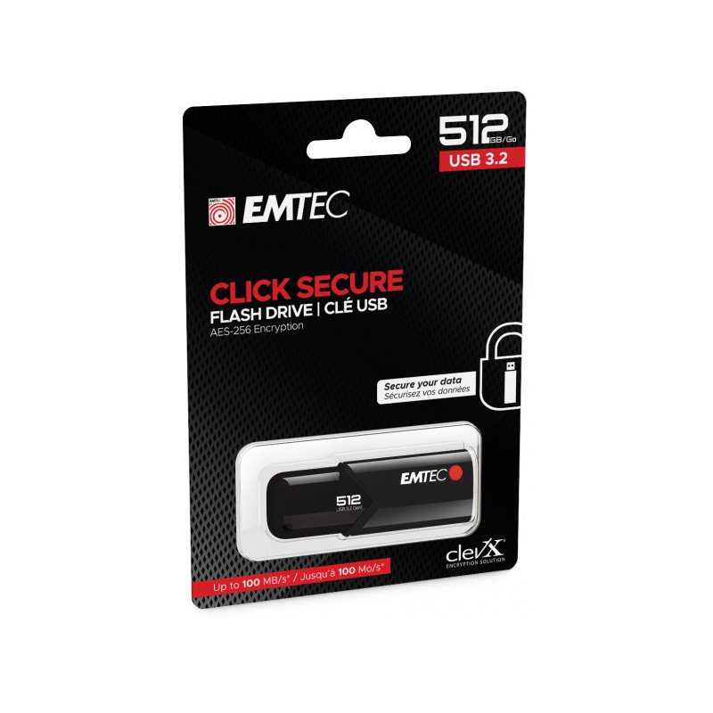 USB FlashDrive 512GB EMTEC B120 Click Secure USB 3.2 (100MB/s) fra buy2say.com! Anbefalede produkter | Elektronik online butik