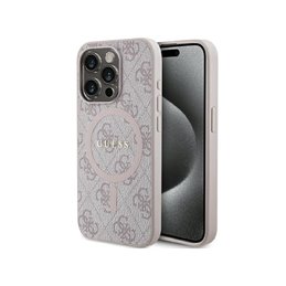 Guess iPhone 15 Pro Max pink hardcase 4G Collec. Leather Metal Logo MagSa.