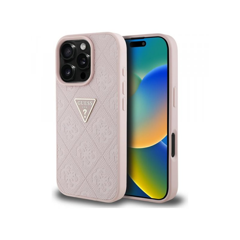 Guess iPhone 16 Pro pink Hot Stamp 4G Pattern Triangle Metal Logo Guess iPhone 16 Pro pink Hot Stamp 4G Pattern Triangle Metal Logo