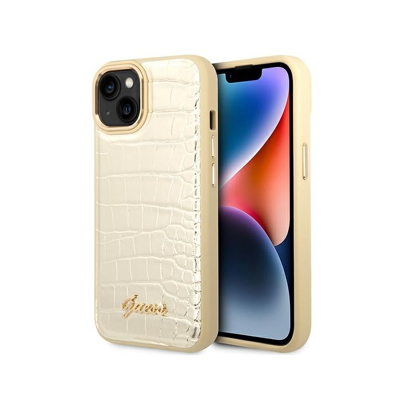 Guess iPhone 13/14/15 gold hardcase Croco Collection