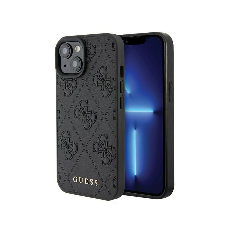 Guess iPhone 13/14/15 black hardcase Leather 4G Stamped Guess iPhone 13/14/15 black hardcase Leather 4G Stamped