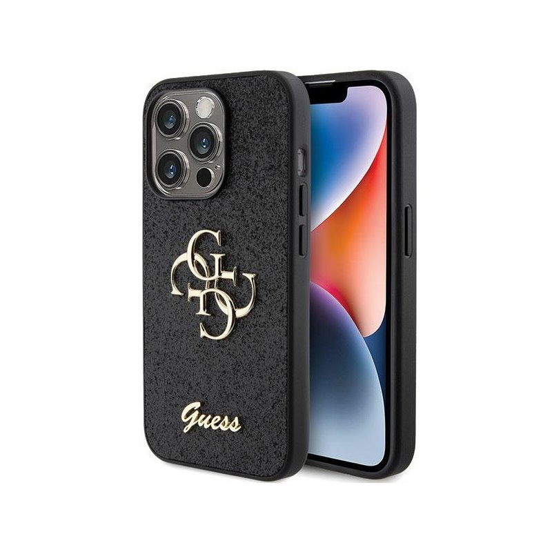 Guess iPhone 15 Pro black hardcase 4G Glitter Script Big Guess iPhone 15 Pro black hardcase 4G Glitter Script Big