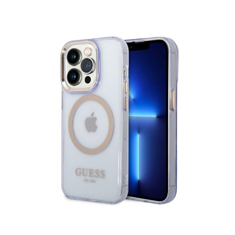 Guess iPhone 14 Pro Max purple hardcase Gold Outline Translucent MagSafe Guess iPhone 14 Pro Max purple hardcase Gold Outline Translucent MagSafe