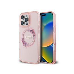 Guess iPhone 16 Pro pink hardcase IML Flowers Wreath MagSafe