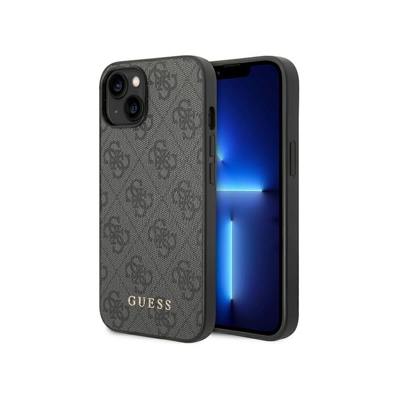 Guess iPhone 13/14/15 grey hardcase 4G Metal Gold Logo Guess iPhone 13/14/15 grey hardcase 4G Metal Gold Logo