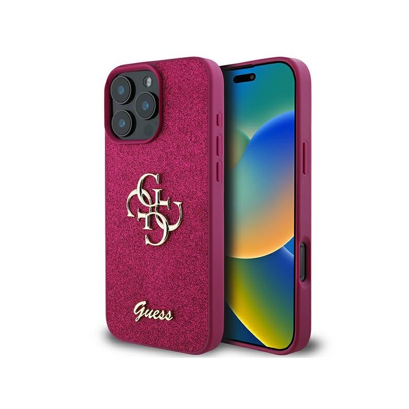 Guess iPhone 16 Pro purple hardcase 4G Glitter Script Big