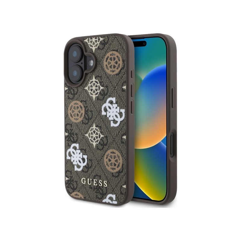 Guess iPhone 16 brown hardcase Peony On 4G Background MagSafe