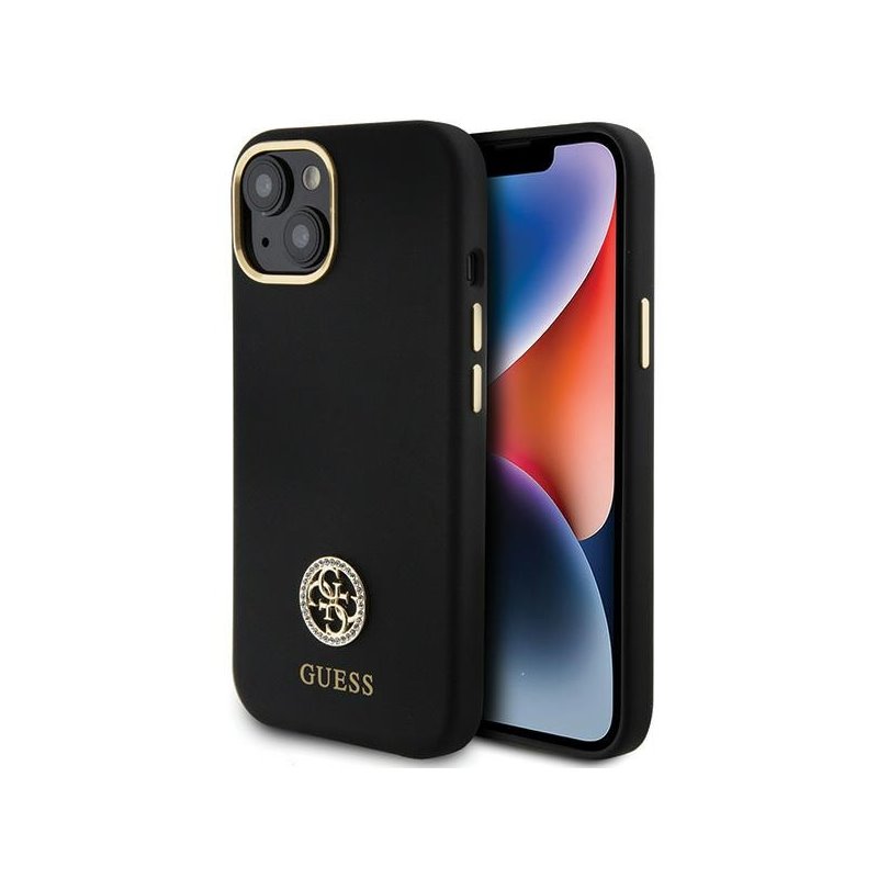Guess iPhone 13/14/15 black hardcase Silicone Logo Strass 4G