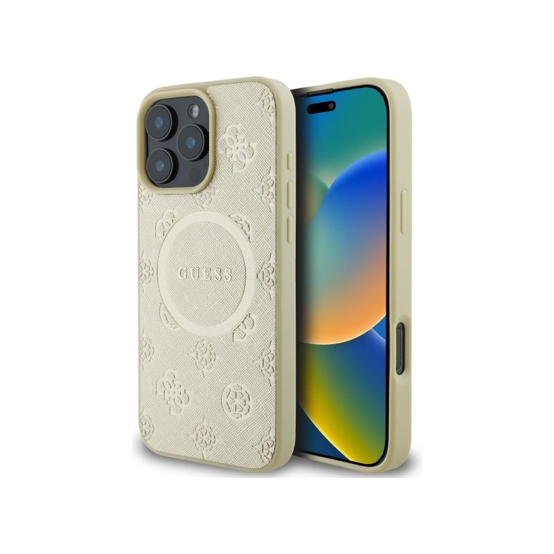 Guess iPhone 16 Pro Max gold hardcase Saffiano Peony Classic Logo MagSafe Guess iPhone 16 Pro Max gold hardcase Saffiano Peony Classic Logo MagSafe