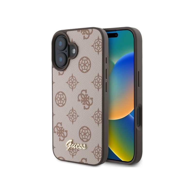 Guess iPhone 16 brown hardcase Peony Script MagSafe Guess iPhone 16 brown hardcase Peony Script MagSafe
