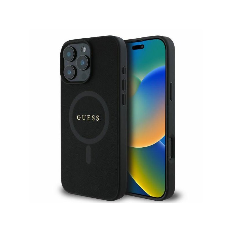 Guess iPhone 16 Pro black hardcase Saffiano Classic Logo MagSafe