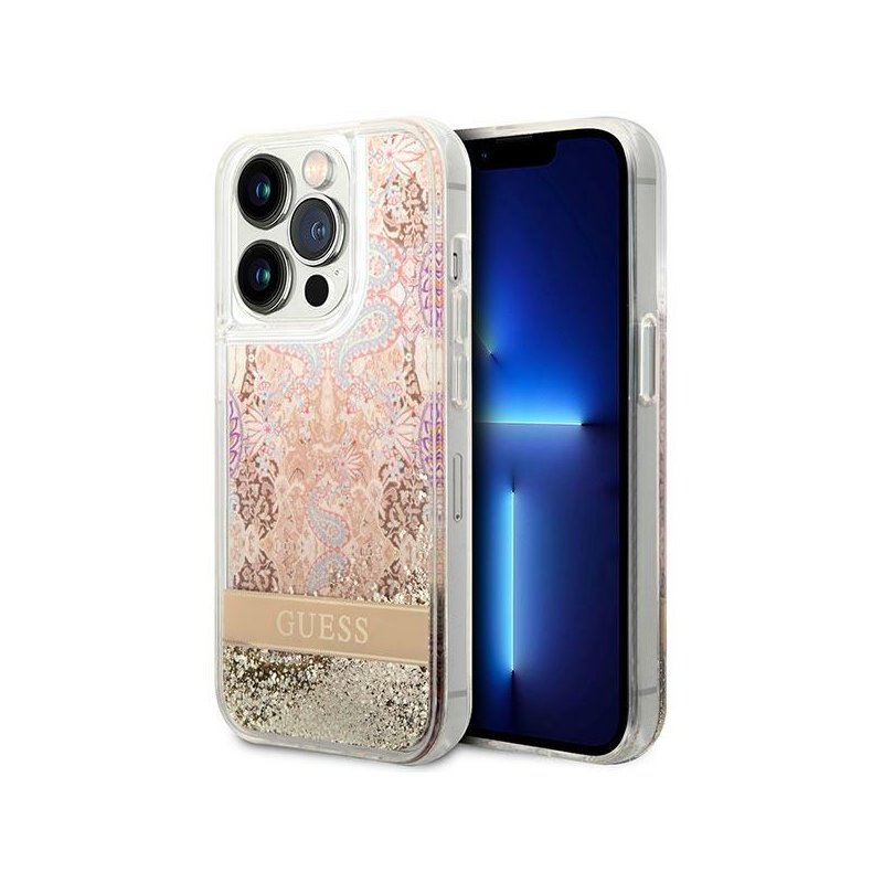 Guess iPhone 14 Pro Max gold hardcase Paisley Liquid Glitter Guess iPhone 14 Pro Max gold hardcase Paisley Liquid Glitter