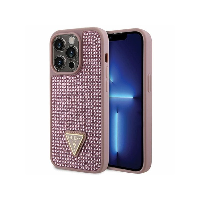 Guess iPhone 14 Pro pink hardcase Rhinestone Triangle Guess iPhone 14 Pro pink hardcase Rhinestone Triangle