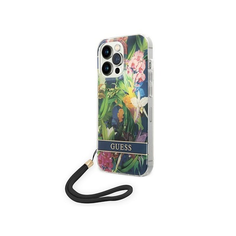 Guess iPhone 14 Pro Max blue hardcase Flower Strap
