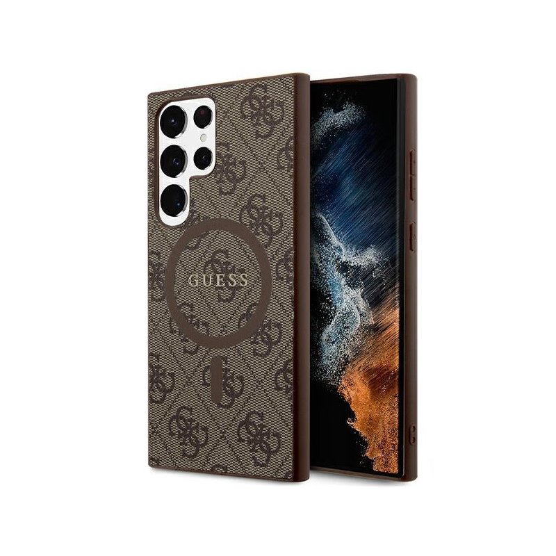 Guess Samsung S24 Ultra brown hardcase 4G Collec. Leather Metal Logo MagS. Guess Samsung S24 Ultra brown hardcase 4G Collec. Leather Metal Logo MagS.