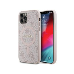 Guess iPhone 12/12 Pro pink hardcase 4G Collection Leather Metal Logo MagS.