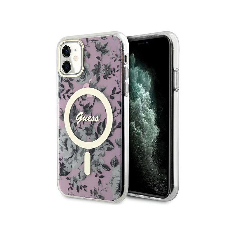 Guess iPhone Xr/11 pink hardcase Flower MagSafe Guess iPhone Xr/11 pink hardcase Flower MagSafe