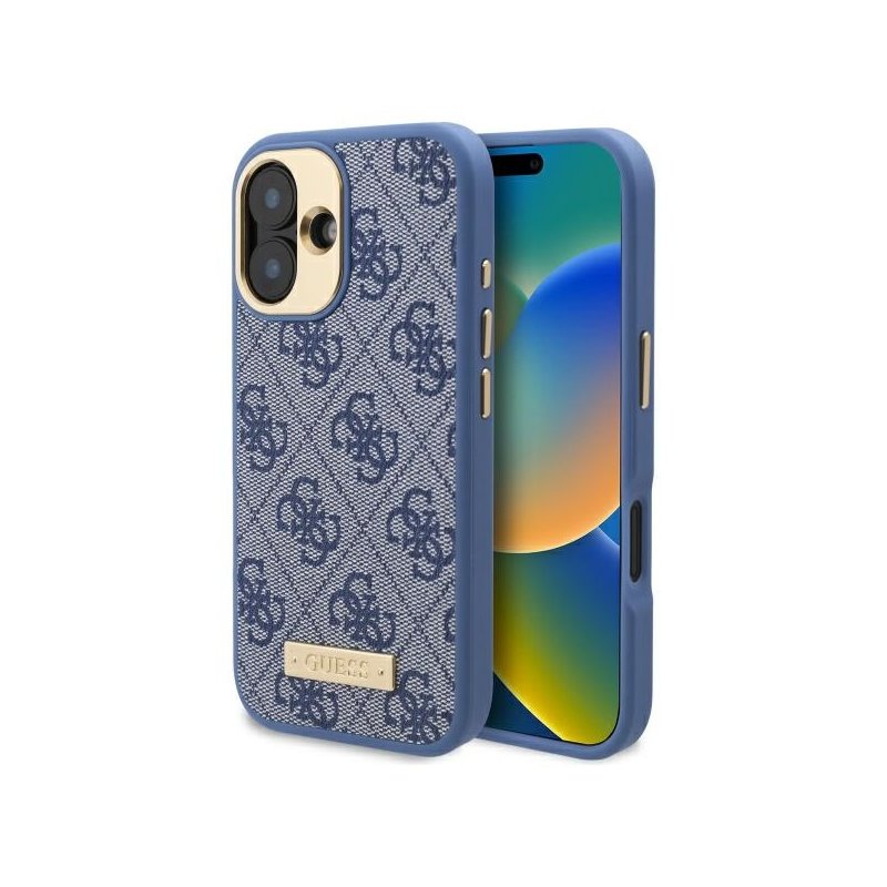 Guess iPhone 16 blue hardcase 4G Logo Plate MagSafe