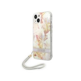 Guess iPhone 14 Plus/15 Plus purple hardcase Flower Strap