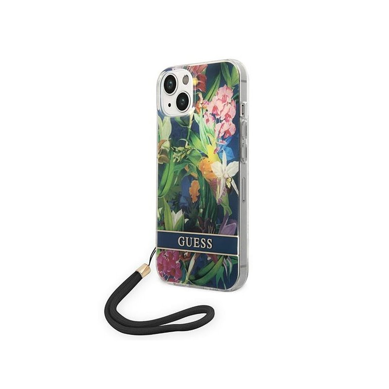 Guess iPhone 14 Plus/15 Plus blue hardcase Flower Strap Guess iPhone 14 Plus/15 Plus blue hardcase Flower Strap