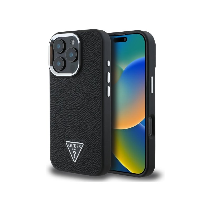 Guess iPhone 16 Pro Max black hardcase Grained Triangle MagSafe