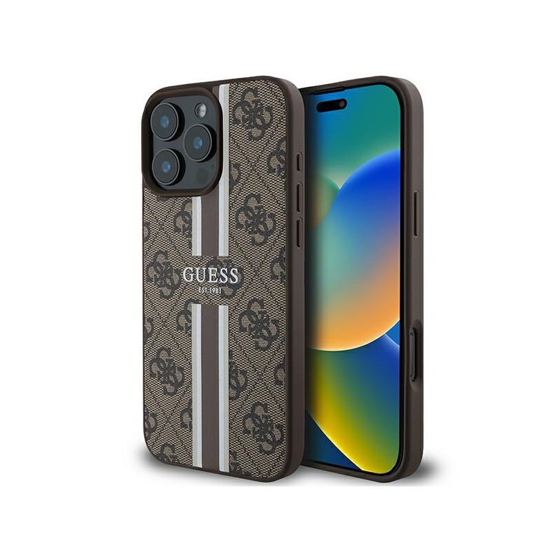 Guess iPhone 16 Pro Max brown hardcase 4G Printed Stripes MagSafe