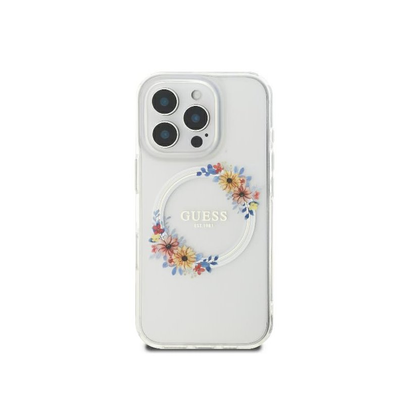 Guess iPhone 16 Pro Max transprent hardcase IML Flowers Wreath MagSafe
