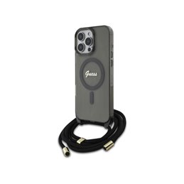 Guess iPhone 16 Pro Max black hardcase Crossbody Cord Script MagSafe