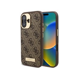 Guess iPhone 16 brown hardcase 4G Logo Plate MagSafe