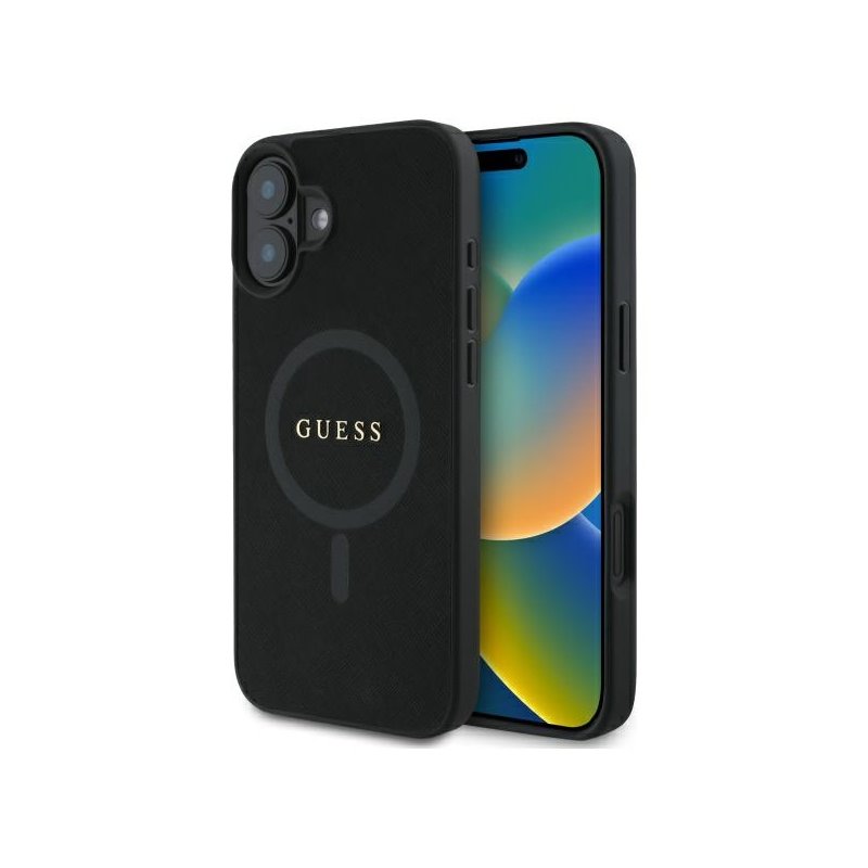 Guess iPhone 16 black hardcase Saffiano Classic Logo MagSafe