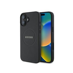 Guess iPhone 16 black hardcase Grained Gold Ring MagSafe