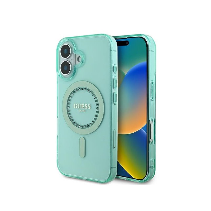 Guess iPhone 16 green hardcase IML Rhinestones MagSafe Guess iPhone 16 green hardcase IML Rhinestones MagSafe