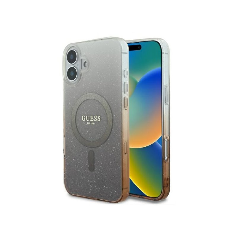 Guess iPhone 16 Plus brown hardcase IML Glitter Gradient MagSafe