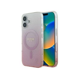 Guess iPhone 16 Plus pink hardcase IML Glitter Gradient MagSafe