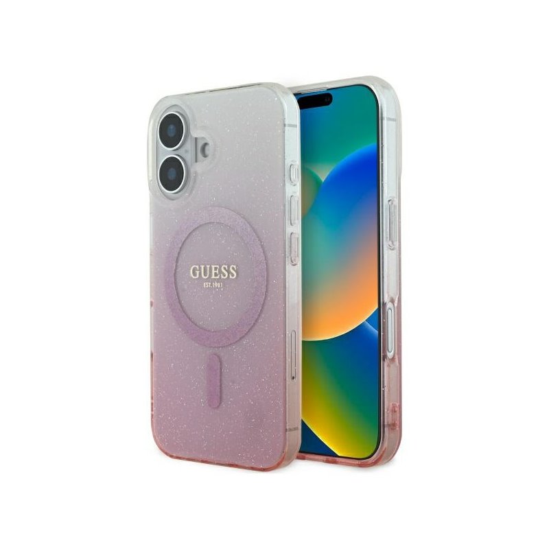 Guess iPhone 16 Plus pink hardcase IML Glitter Gradient MagSafe Guess iPhone 16 Plus pink hardcase IML Glitter Gradient MagSafe
