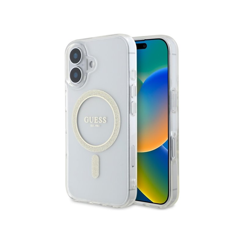 Guess iPhone 16 Plus transparent hardcase IML Glitter Circle MagSafe