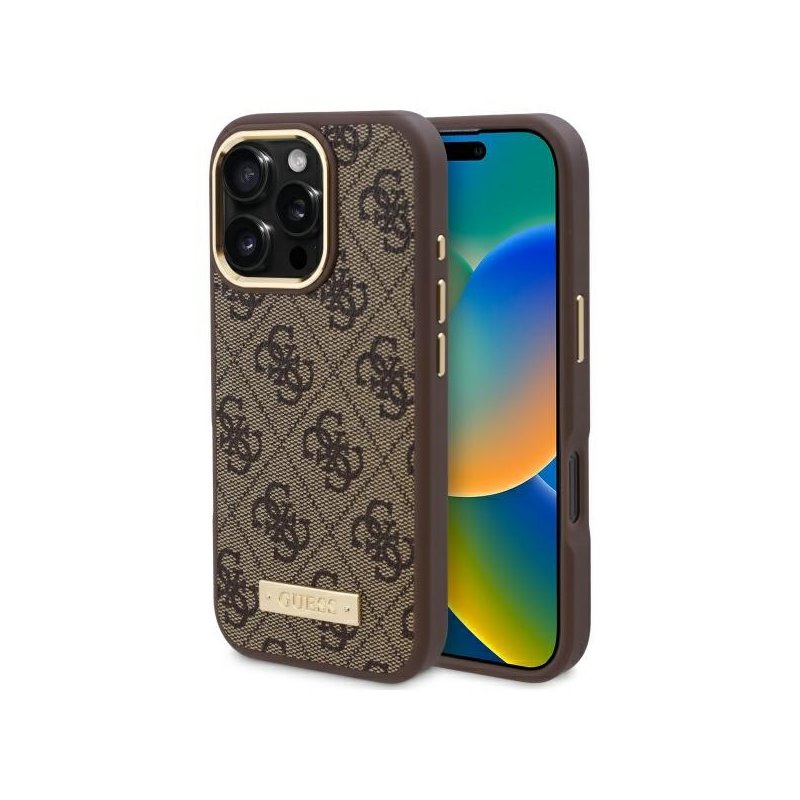 Guess iPhone 16 Pro brown hardcase 4G Logo Plate MagSafe Guess iPhone 16 Pro brown hardcase 4G Logo Plate MagSafe